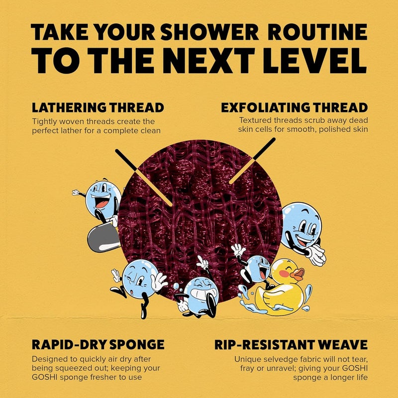 GOSHI Exfoliating Shower Sponge - Rip-Resistant, Rapid-Drying Exfoliating Bath Sponge for All Skin Types - Brick Red - Made in Japan - Image 4